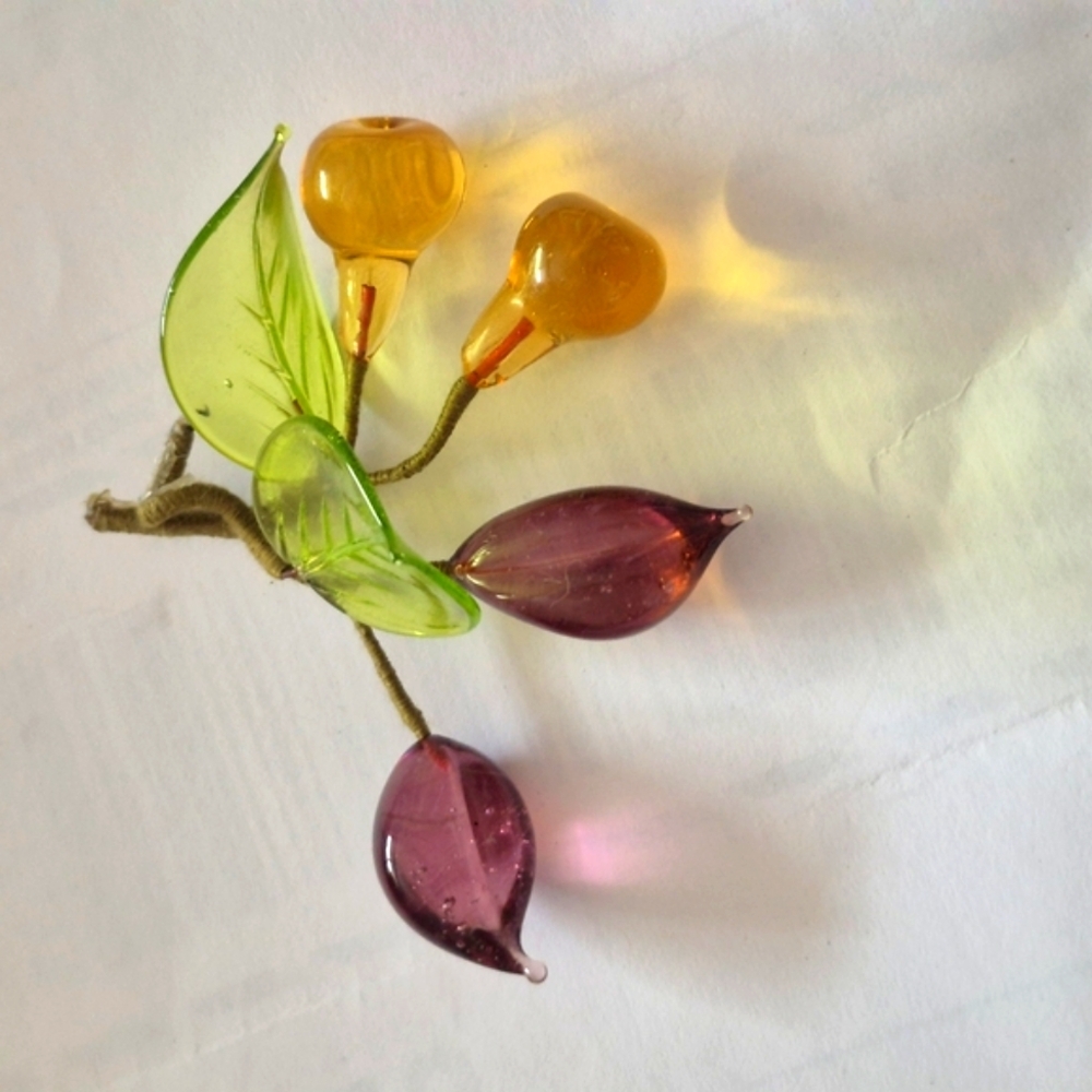 Rare Find Murano Colorful Glass Fruit and Leaf Decor